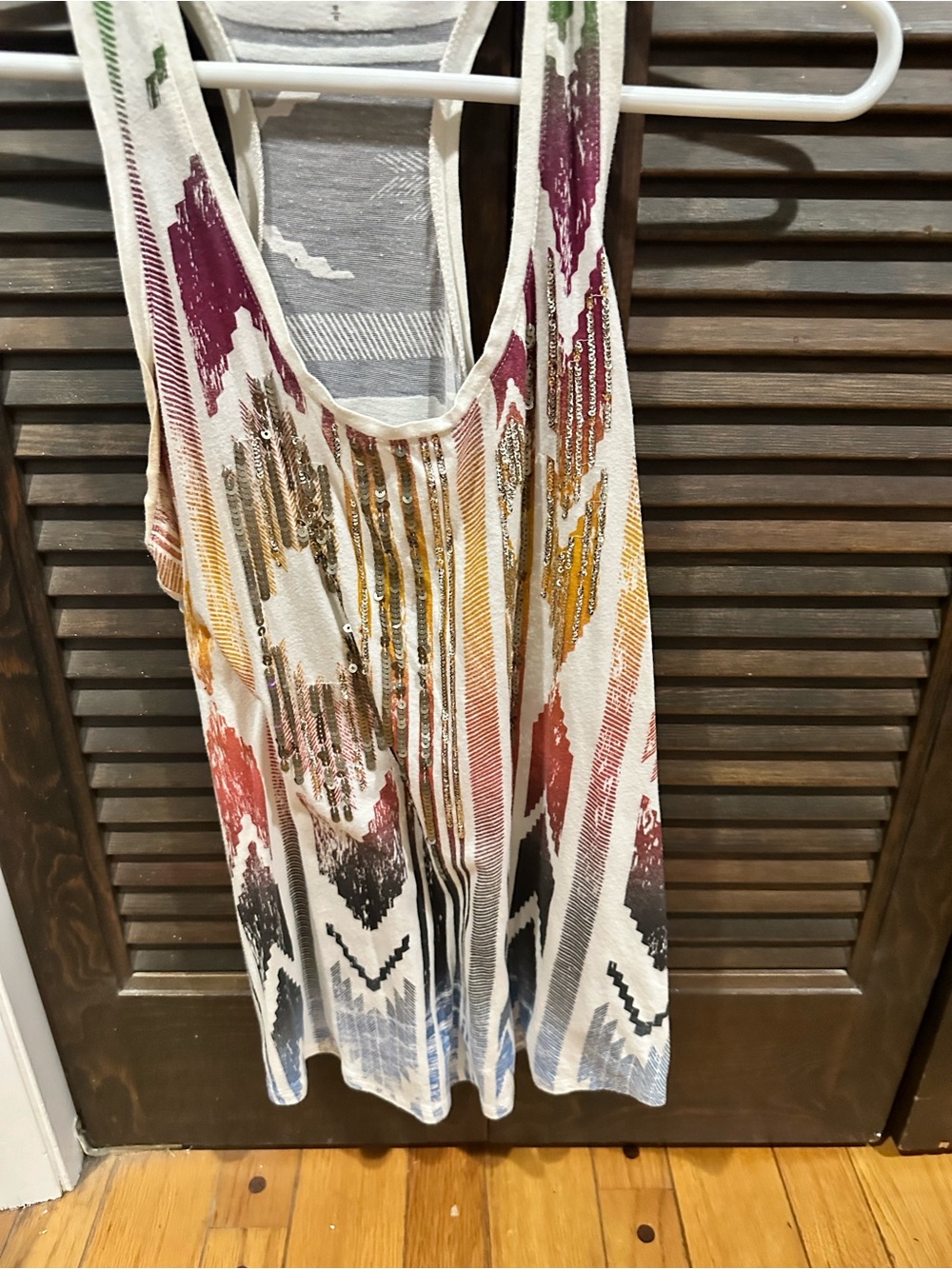 Express Multicolor Sequin Scoop Neck Tank — Cream Base